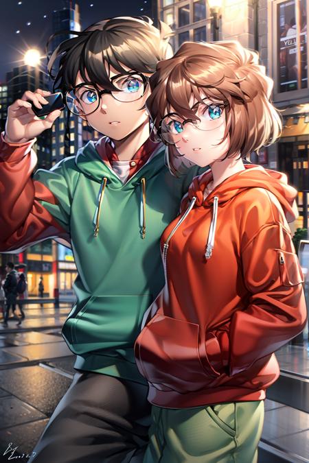 00275-2345394906-masterpiece, best quality,1girl, 1boy, brown hair, hood, holding, blue eyes, hood down, sunglasses, short hair, phone, holding p.png